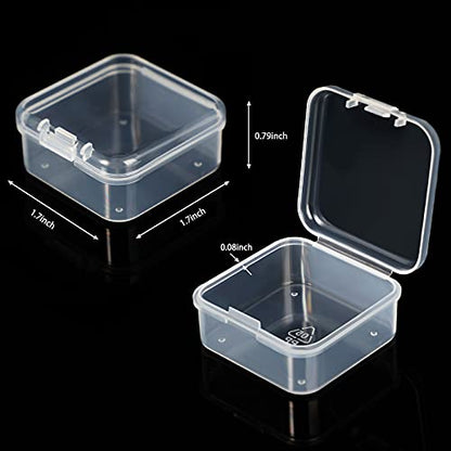 SATINIOR 48 Packs Clear Small Plastic Containers Transparent Storage Box with Hinged Lid for Items Crafts Jewelry (1.7 x 1.7 0.79 Inches) - size: 1.7 x 1.7 x 0.79 in
