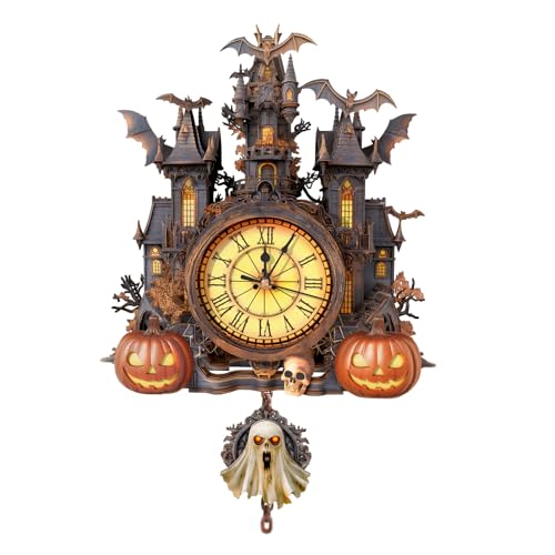 3D Puzzle for Adults Clock, Halloween Hut Clock Design Model Kit - color: Halloween Hut