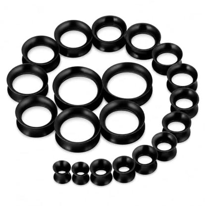 Oyaface 20 PCS Piercing Tunnel Set Soft/Hard Silicone Flesh Ear Plugs 2g-25mm Flexible Ear Stretching Gauge Expander - color: Black(thin)