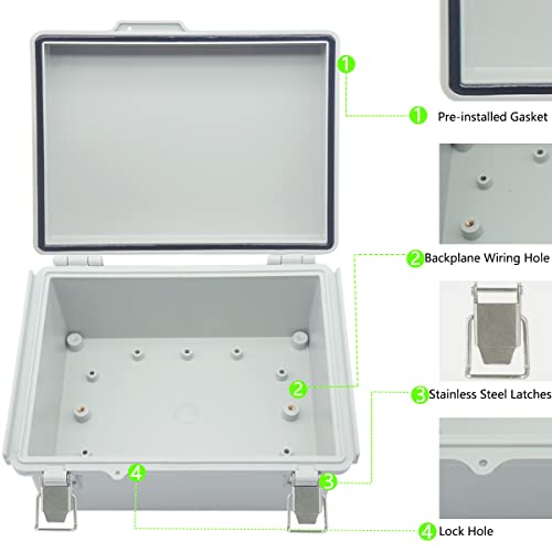 Zulkit Junction Box ABS Plastic Dustproof Waterproof IP67 Electrical Boxes Hinged Shell Outdoor Universal Project Enclosure Grey, Stainless Steel Buckles 8.7 x 6.7 x 4.3 Inch - size: 8.7"x6.7"x4.3" GC k