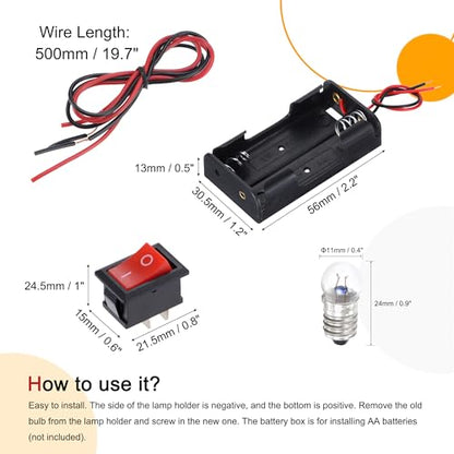 Generic Electrical Circuit Experiment Set DIY Materials, 10Pcs 2.5V E10 Bulbs, 1Pcs AA Battery Case, 1Pcs Button Switch, 1Pcs L Holder, 2Pcs Wires