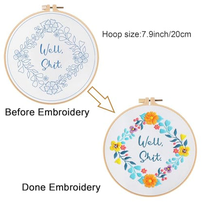Louise Maelys Embroidery Kit for Beginners Floral Quote Wreath Craft - color: Pattern 19