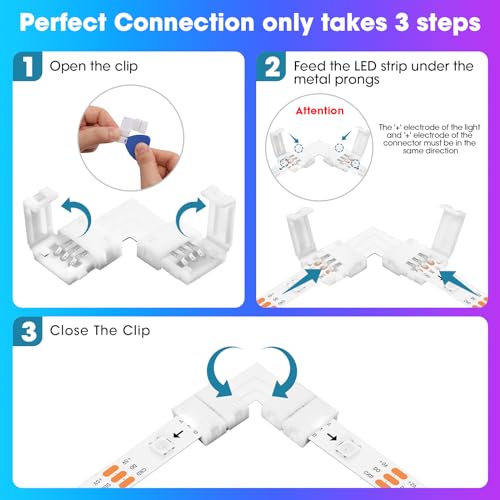 WENHSIN 10Packs 3-Pin L Shape RGB LED Light Strip Connectors 10mm Unwired Gapless Solderless Adapter Terminal Extension - size: 10MM-3PIN-L