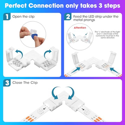 WENHSIN 10Packs 3-Pin L Shape RGB LED Light Strip Connectors 10mm Unwired Gapless Solderless Adapter Terminal Extension - size: 10MM-3PIN-L