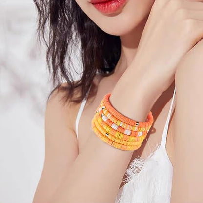 4000pcs Light Orange Clay Beads,6mm Heishi Bead Polymer Flat Round Disc Bulk Beads for Jewelry Making,DIY Friendship Bracelet and Necklace Craft - color: Light Orange