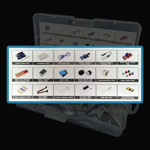UNO Starter Kit for UNO R3 Development Board Basic Starter Kit 400 Hole Breadboard, Sensors, Obstacle Avoidance Module, and Essential Compatible with A rduino IDE HUAGZIMO