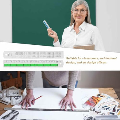 HARFINGTON 2pcs Metal Straight Ruler 20cm Metric SAE Aluminum Alloy Measuring Rulers Scale Tool with Hole for Measure Study Reading Classroom Office, Green - color: Green, size: 20cm