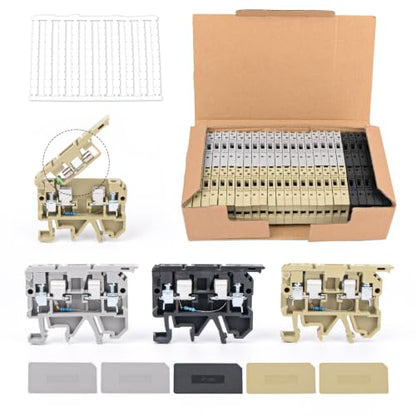 50Pcs DIN Rail Terminal Block Fuse Holder, with Indicator Light - color: Light Green&Gray&Black, size: Terminal Block Kit