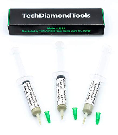 TechDiamondTools Diamond Polishing Paste Kit — 3 Grits (500, 800, 1200) | USA Made | Oil-Based Syringes | Progressive Polishing Set for Metal, Glass, Gemstone, Knife, Jewelry | 10% Diamond Powder - size: 500 800 1200 Grit, style: Light 10% concentration