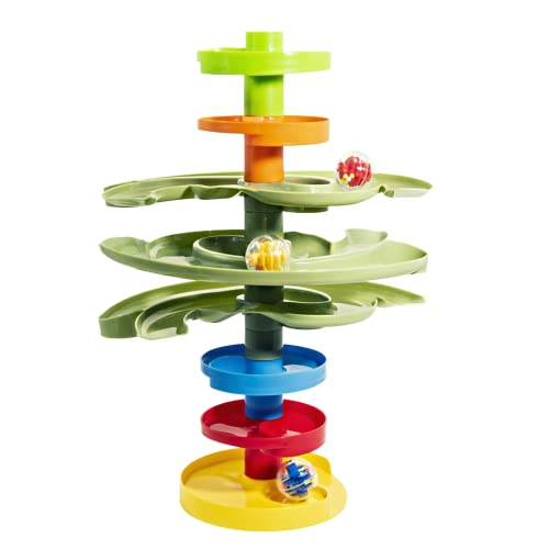 WEofferwhatYOUwant 2-Way Ball Drop – Montessori STEM Ball Tower Toy for Toddlers 9M+ | Dual Ramp Design, Expandable Green Tracks, Large Rattle Balls, Easy Assembly, BPA-Free Safe Plastic - style: 2 Way Ball Drop