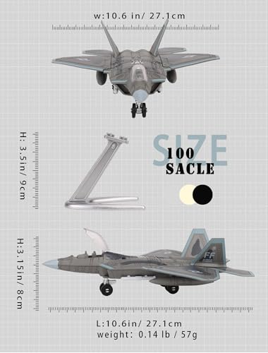 F22 Raptor Model Fighter Jet Plane Toy, 1/100 Plastic Military Airplane Building Kit 22 Pieces Snap-fit Assembly Aircraft Model with Stand Birthday Gift for Adults and Boys - color: F22-1/100