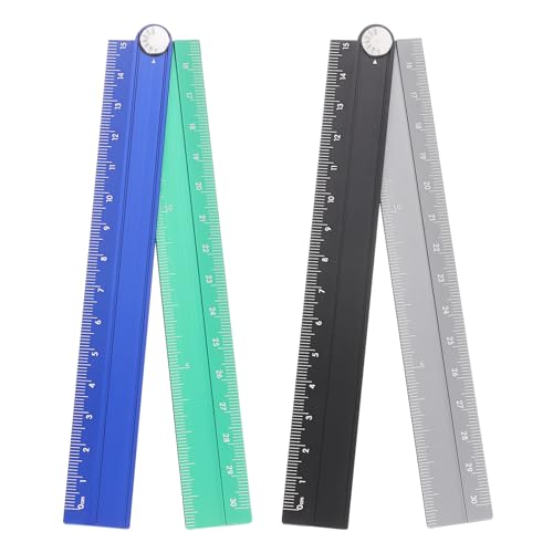 HARFINGTON 2pcs Folding Straight Ruler 30cm Metric Aluminum Alloy Protractor Foldable Angle Ruler Geometric Measuring Tool with Angle Line for Architect Artist Office, Black Silver/Blue Green - color: Black Silver/Blue Green