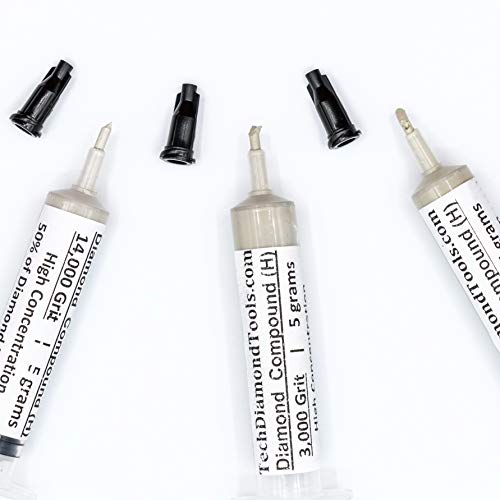 TechDiamondTools Diamond Polishing Paste Kit — 3 Grits (3000, 5000, 14000) | USA Made | Oil-Based Syringes | Progressive Polishing Set for Metal, Glass, Gemstone, Knife, Jewelry | 50% Diamond Powder - size: 3000 5000 14000 Grit, style: High 50% concentrat