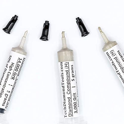 TechDiamondTools Diamond Polishing Paste Kit — 3 Grits (3000, 5000, 14000) | USA Made | Oil-Based Syringes | Progressive Polishing Set for Metal, Glass, Gemstone, Knife, Jewelry | 50% Diamond Powder - size: 3000 5000 14000 Grit, style: High 50% concentrat