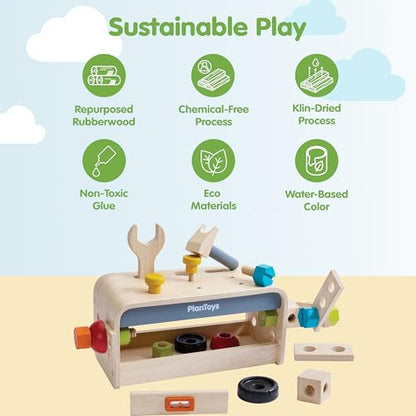 PlanToys® Wooden Little Tool Bench Montessori Construction Kids STEM Toy - color: Little Tool Bench