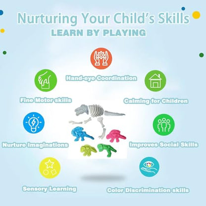 Unleash Creativity with 11 Unique Dinosaur Fossil Molds Dough Toys Dough Accessories Set.Ideal as a Gift for Kids Aged 3-4-8 Years