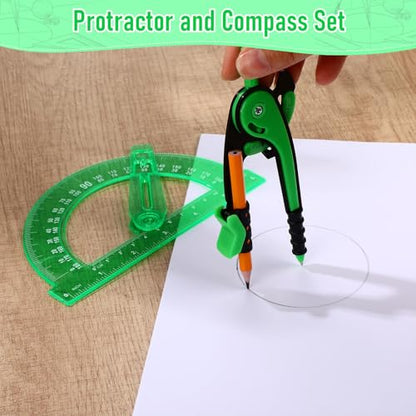 Zonon 2 Pcs Protractor and Compass Set, Swing Arm Protractor, Green - color: Green