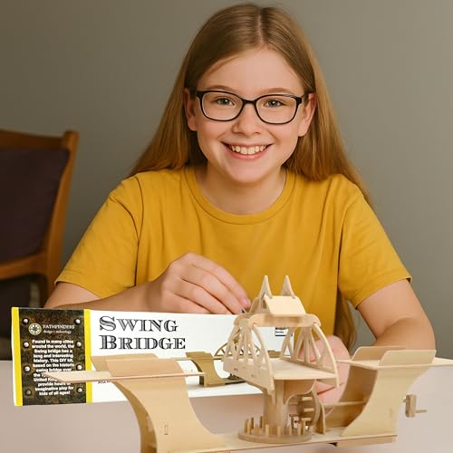 PATHFINDERS Swing Bridge STEM Kit – Wooden Mechanical Bridge Model to Build – DIY Engineering Kit for Kids & Adults – Hand-Powered Gear Mechanism – Educational Science & Engineering Toy