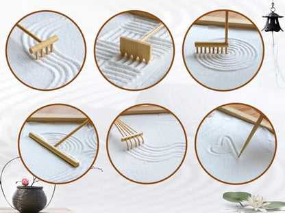 Mini Zen Garden Rake Set 6PCS - Premium Natural Bamboo Sand Rakes with Gift Box - Zen Garden Tools Kit Accessories Japan Zen Gift Stylus for Meditation & Sand Art