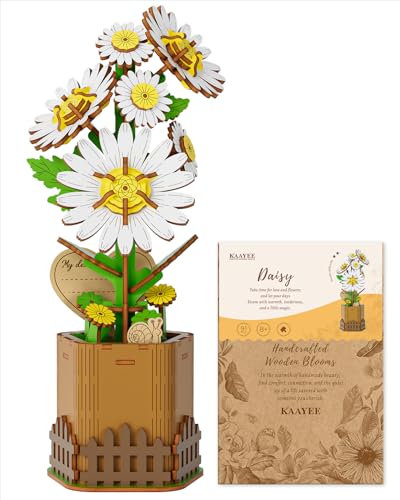 Kaayee 3D Wooden Flower Puzzles Daisy, Wood Flowers Craft for Adults - color: Daisy