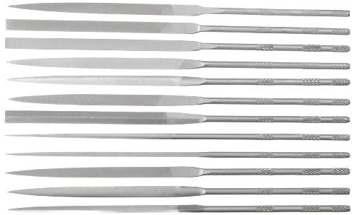 Nicholson 12 Piece Needle File Set with Handles, Swiss Pattern, Double Cut, #2 Coarseness - size: 6-1/4", style: 4 Cut
