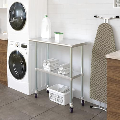 AmGood 18 in. x 36 in. Stainless Steel Work Table with Wheels | Metal Kitchen Food Prep Table | NSF - size: 36 in. Long x 18 in. Deep with Wheels