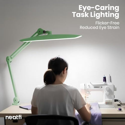 Neatfi XL 2200 Lumens 24W LED Desk Lamp – Shadow-Free Task Lighting | 4-Level Dimming | Home Office & Crafts Use | 20-Inch Wide Head (Midnight Green, Non-CCT with Clamp) - color: Midnight Green, size: Non-CCT with Clamp