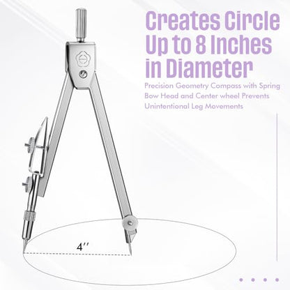 EBOOT Drawing Compass and 6 in Protractor Geometry Set, Purple - color: Purple