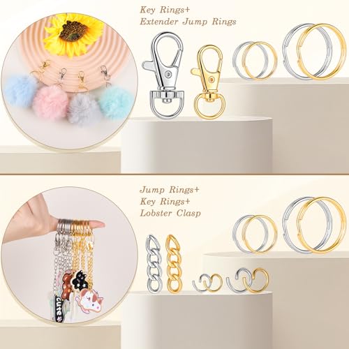 1130PCS Keychain Making Kit Jump Rings for Jewelry DIY Supplies Gold/Silver - color: Gold and Silver