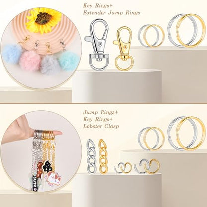 1130PCS Keychain Making Kit Jump Rings for Jewelry DIY Supplies Gold/Silver - color: Gold and Silver
