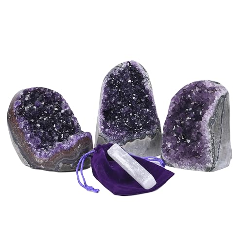 Natural Amethyst Geode Crystal Cluster 2–2.5 lb with BONUS Selenite Wand - size: 2 pound - 2.5 pound
