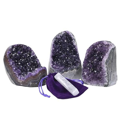 Natural Amethyst Geode Crystal Cluster 2–2.5 lb with BONUS Selenite Wand - size: 2 pound - 2.5 pound