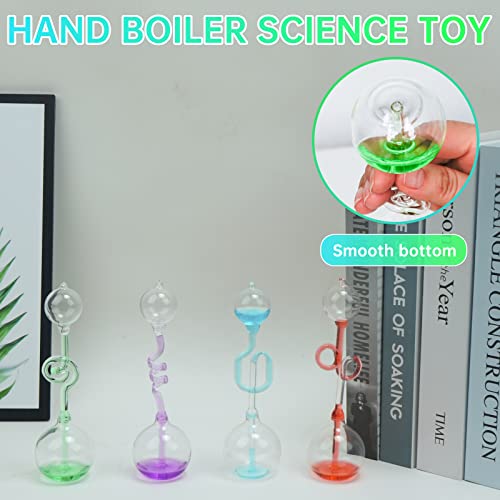 Hand Boiler,Glass Hand Boilers Toy, Science Energy Transfer, Children Science Experiment, Thermometer Spiral Glass Energy Museum Toy Gifts （4 Pcs）
