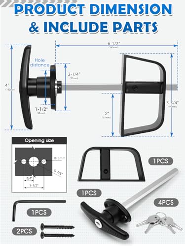 Shed Door T-Handle Lock Latch Kit with 4 Keys, Shed Barn Coop Storage Door T-Lock Set, Adjustable 6-1/2" Stem, Heavy-Duty Zinc Alloy, Black Powder Coated Left Lock - 1pack - style: Lock 6-1/2"