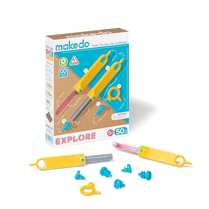 Makedo Explore | Safe Cardboard Construction Tool Kit for Kids, 50 Pieces