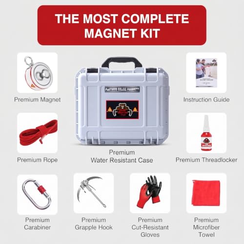 3600LB’s Complete Magnet Fishing Kit | Double Sided Fishing Magnet Kit with Case | Includes Strong Neodymium N52 Magnets, Durable 65ft Rope, Carabiner, Gloves, Grappling Hook & Carry Case - size: 3600 LB Double Sided Magnet Kit