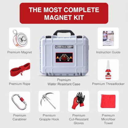 3600LB’s Complete Magnet Fishing Kit | Double Sided Fishing Magnet Kit with Case | Includes Strong Neodymium N52 Magnets, Durable 65ft Rope, Carabiner, Gloves, Grappling Hook & Carry Case - size: 3600 LB Double Sided Magnet Kit