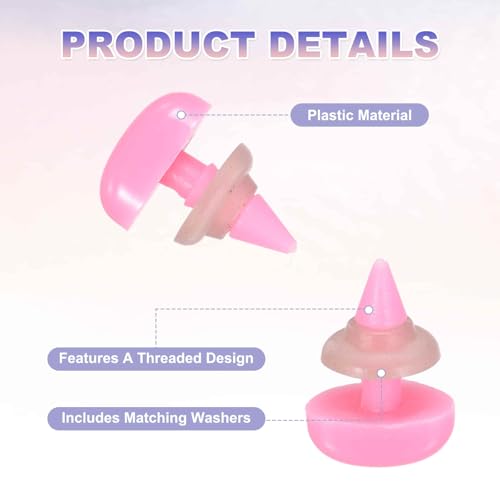 MECCANIXITY 50set 10mm Large Plastic Triangle Safety Noses Pink with Washer for Crochet Stuffed Animal Doll Craft Puppet Plush Toy Bear - color: Pink, size: 10mm