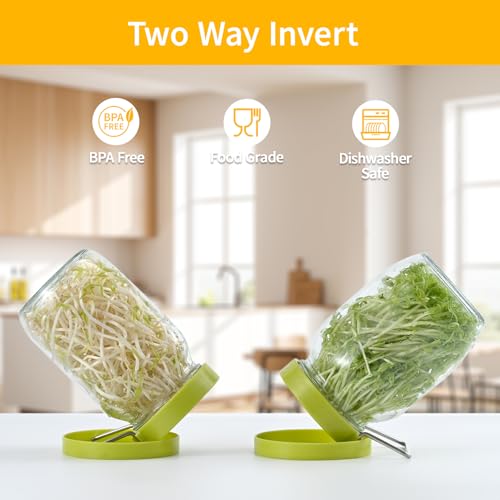 Luckyiren 2 Set Seed Sprouter Kit for Wide Mouth Jars - Germination Tray with 316 Stainless Steel Mesh, BPA Free Plastic Drip Tray & Tilted Lid for Bean Sprouts, Broccoli, Alfalfa, Microgreens