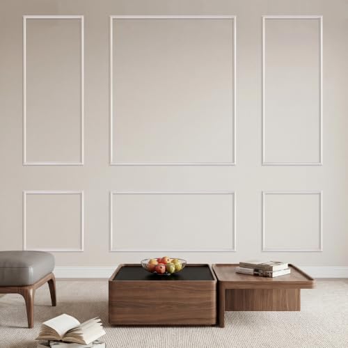 Garvee Premade Pre-Cut Bilinear Frame Wall Molding Set, 6 Separated Decorative Wainscoting Accent Panels, Glue-On Ready-to-Assemble Wall Trim for Interior Home Living Room Bedroom Corridor Decor - color: White-Style 3, size: Slim