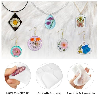 Roxjaejae 46 PCS Resin Earring Molds Silicone Kit, Resin Jewelry Making Kit with Built-in Holes for Earrings, Necklace, Pendants, Keychains