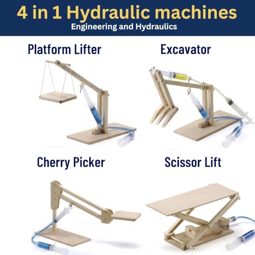 PATHFINDERS STEM Kit- Hydraulics 4-in-1– Build 4 Hydraulic Machines | Engineering Model Kit for Kids 8+ | Educational Science Toy | Learn Physics & Mechanics | Wooden DIY Project