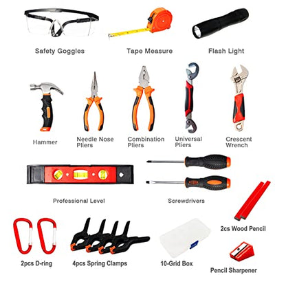 25 Pieces Kids Real Tool Kit Children Real Tool Set with Real Hand Tools, Kids Tool Belt, Pouch Bag,Magnetic Wristband for Small Hands DIY Woodworking Projects Home Repair