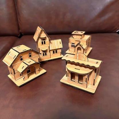 4-in-1 Log Cabin Mini House 3D Wooden Puzzle Building Kit Set