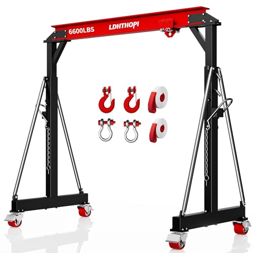 LDHTHOPI 3 Ton Gantry Crane, 6600LBS Adjustable Gantry Crane with 8.53-12.47ft Height, Shop Lift Hoist with Manual Trolley, Hook & Shackles for Warehouse, Factory,Auto Repair & Construction, Red - color: 3T-Red