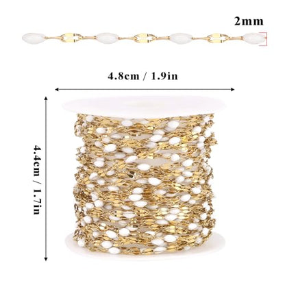 16.5FT Stainless Steel Enamel Chain 2MM Gold Lip Chain for Jewelry Making - color: gold(white)