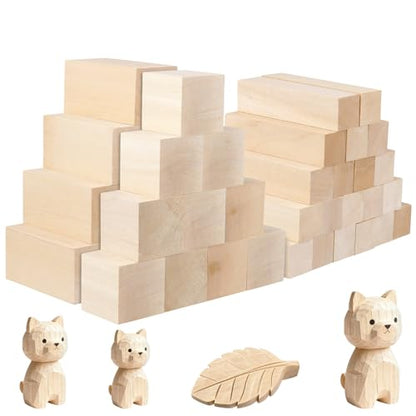40 PCS Basswood Carving Blocks, 3 Different Sizes Natural Whittling Wood Blocks, Unfinished Basswood Kit for Beginners Carving, DIY Crafts and Whittling