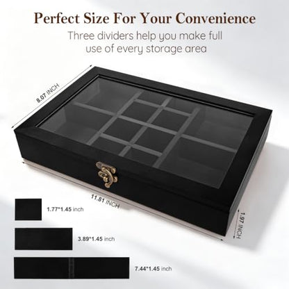 Adjustable Rock Collection Box, Wood Crystal Display Case for Gemstone - color: Black
