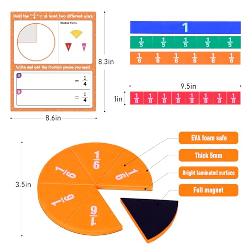 abcxgood Magnetic Fraction Tiles & Fraction Circles Activity Set Montessori Magnetic Book Fraction Puzzle for Children Math Manipulatives for Elementary School Students Homeschool Supplies Grade