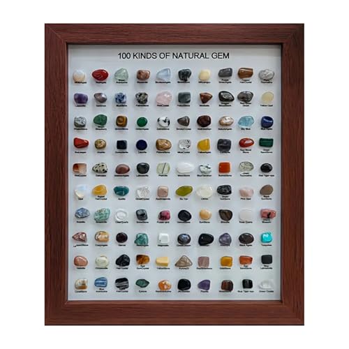 JOJOCY 100 Pcs Natural Crystal Stones Collection with Picture Frame, Natural Mineral Specimens for Home Decor, Gifts & Educational Use, 23x28cm Frame & 1.9-2.5cm Stones (Dark Brown) - color: Dark Brown